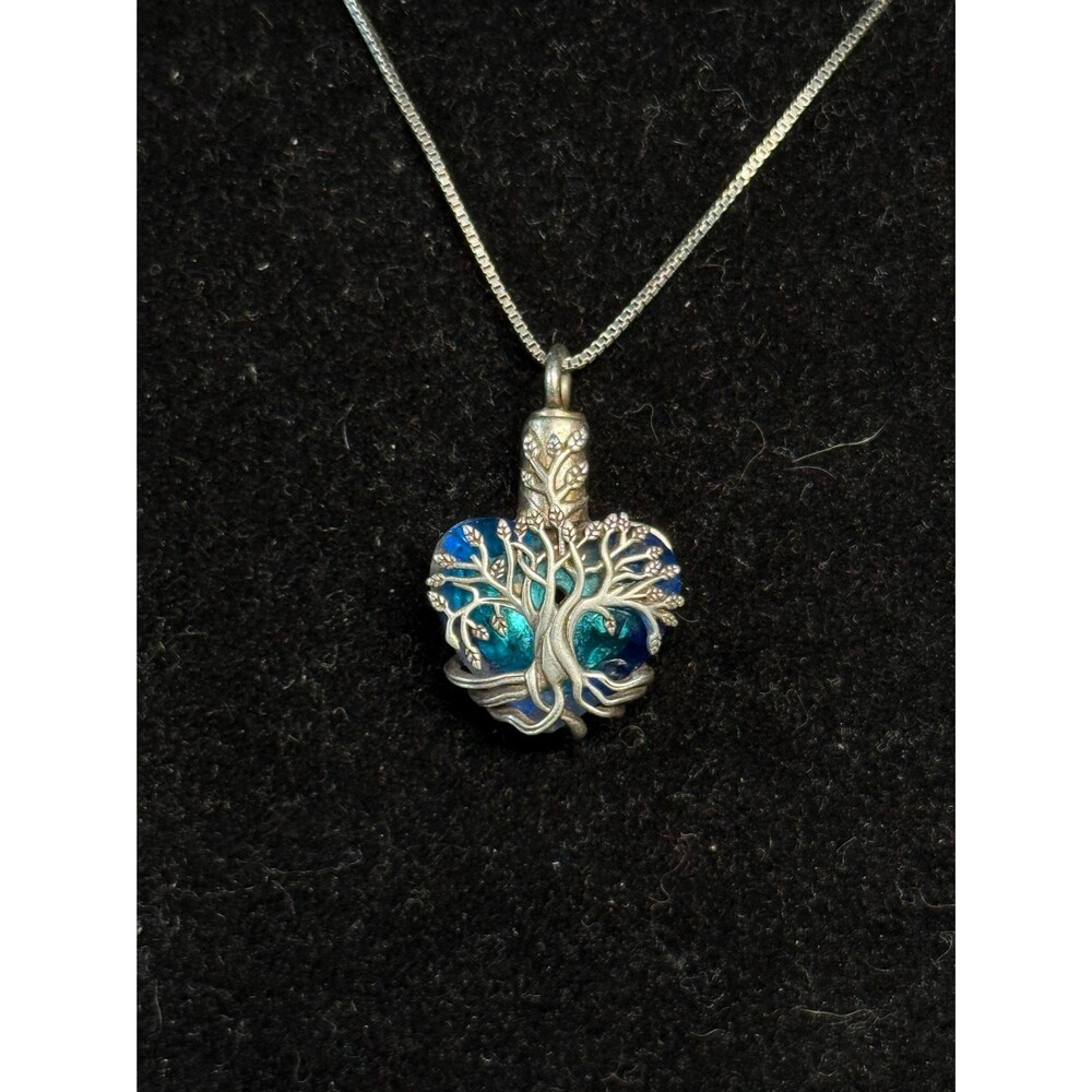 Sterling Silver Glass Heart Tree Pendant Necklace